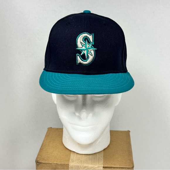 Men's New Era Seattle Mariners Navy/Aqua Alternate On-Field 59FIFTY Fitted Cap - Picture 2 of 8